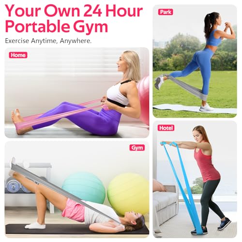 Resistance Bands Set, Exercise Bands for Physical Therapy, Pilates, Yoga - color: Blue, Pink, Grey, size: 4.9FT