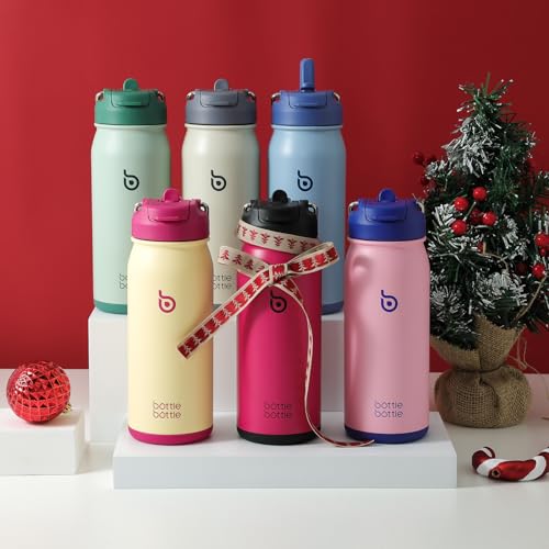 BOTTLE BOTTLE 16 oz sports water bottle stainless steel insulated kids water bottle with straw and pills holder for gifts and school（green） - color: green