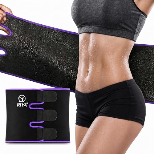RIYA Waist Trimmer Sweat Waist Trainer for Women and Men Waist Sweat Belt Band Belly Stomach Wrap - color: Purple, size: Belt M: 8.5"Width x 41"Length