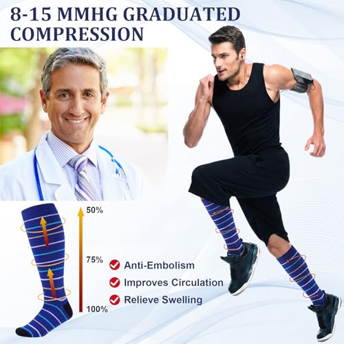 Shyyween 12 Pairs Men Knee High Compression Socks - size: Large, style: Colorful Textures