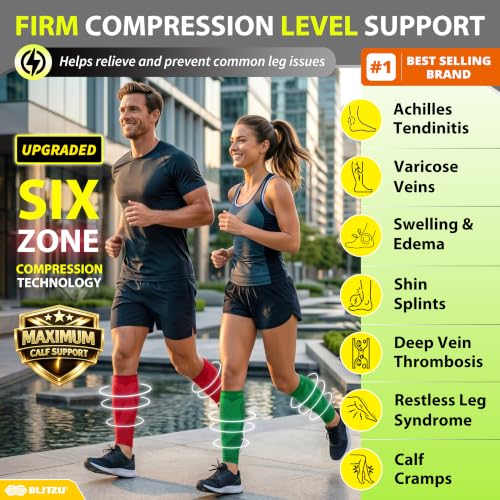 BLITZU Calf Compression Sleeves, Footless Compression Socks for Men & Women - color: Green, size: Large/X-Large