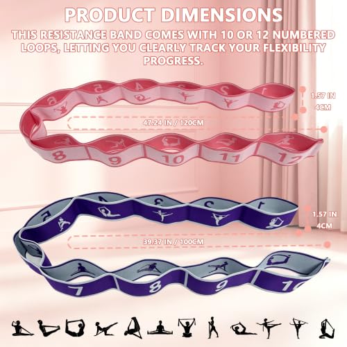 Fabric Exercise Straps, Number Stretch Resistance Bands with 10/12 Loops - color: Black, size: 12Loops