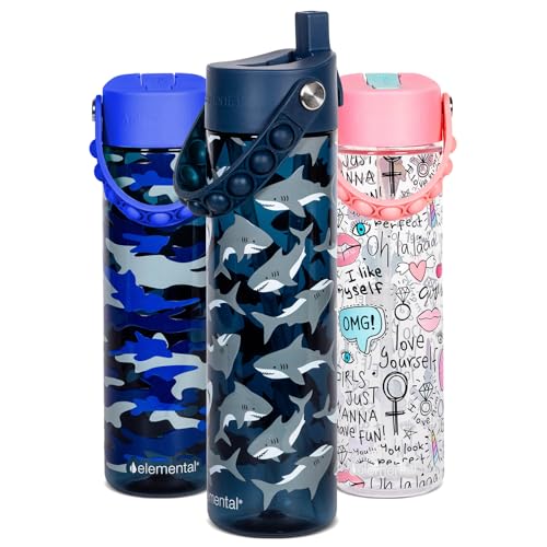 Elemental Splash 26oz Tritan Plastic Water Bottle with Straw & Pop-It Strap - color: Great White, size: 26 Ounces