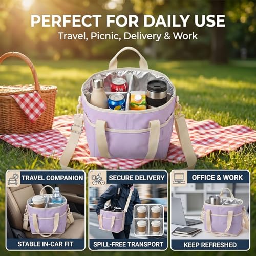 Drink Carrier Tote Bag, Family Size 4 Compartment Drink Carrier - color: Light Purple