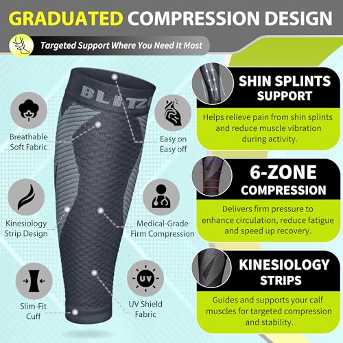 BLITZU Calf Compression Sleeves, Footless Compression Socks for Men & Women - color: Gray, size: Large/X-Large