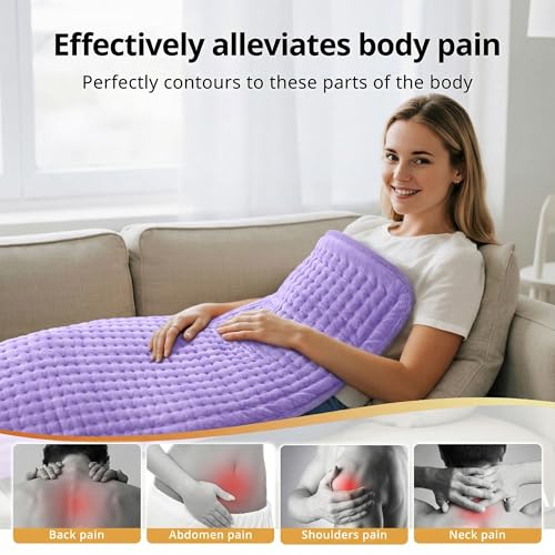 Heating Pad for Back Pain Relief, FSA Eligible HSA, 17" x 33" XXX-Large Heating Pads for Period Cramps, Electric Heating Pad XL with 6 Heating Settings, Moist Dry Heat, Auto-Off, Washable - color: Light Purple