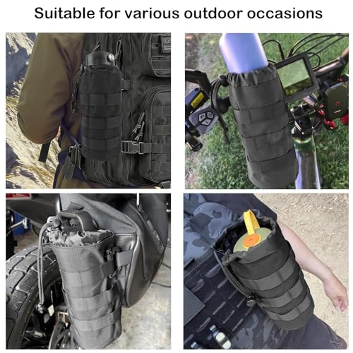 Tactical MOLLE Water Bottle Holder, Upgraded Water Bottle Pouch with Drawstring Open Top & Mesh Bottom, 16/24/25/32oz Water Bottle Carrier Bag with D-Ring Hook for Backpack - color: Brown