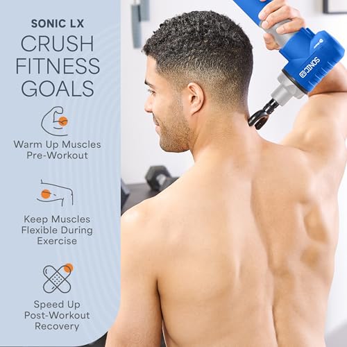 Lifepro Sonic LX Percussion Massage Gun Deep Tissue with Heat & 10 Heads - color: Blue, size: LX
