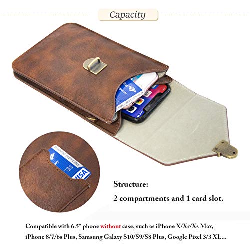 Small Cell Phone Purse, Synthetic Leather Crossbody Bag Dual Pockets Card Holder Neck Pouch with Adjustable Strap for iPhone X Xr 8 7 6s Plus, Galaxy S10 S9 S8 Plus, LG G8 ThinQ, Brown - color: 02 Brown