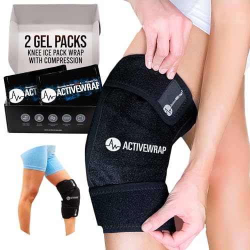 ActiveWrap Knee Ice Pack Wrap - Includes 2 Reusable Gel Ice Packs for Cold & Heat Therapy, PT-Designed Compression Relief for Knee Pain, Swelling & Surgery Recovery, One Size Fits Most