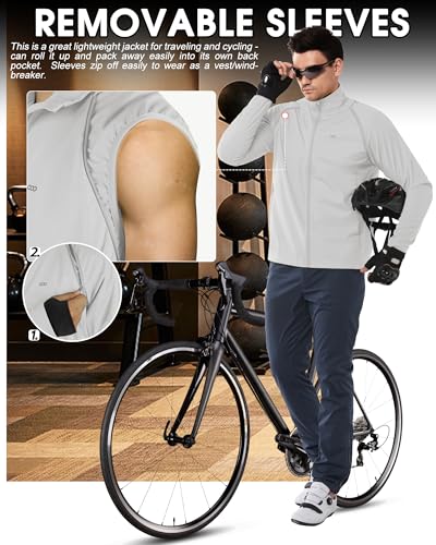 33,000ft Men's Packable Cycling Jacket Waterproof Running Vest Outerwear - color: Cool Gray, size: X-Large