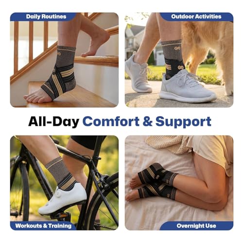PAPLUS Ankle Brace for Women & Men, Copper Infused Foot Compression Sleeve - size: Large