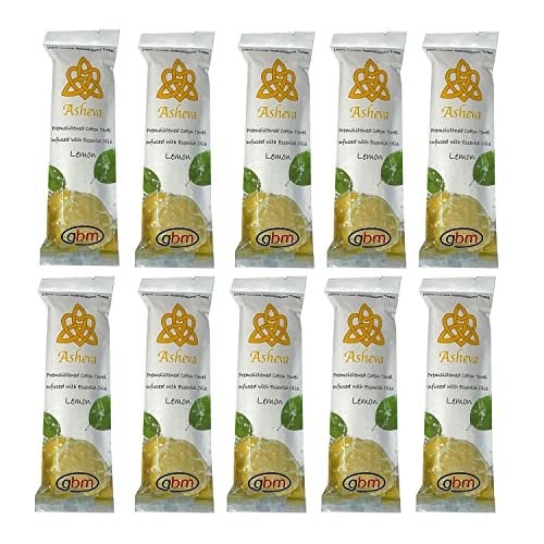 Asheva 8" x 9" Individually Wrapped Oshibori Disposable Towels - Luxurious Moist Cotton Hot/Cold Refreshment Towel - Lavender, Lemon, or Tea Tree Scents - Perfect for Spa, Travel, Dining & Events - size: 10 Count (Pack of 1)