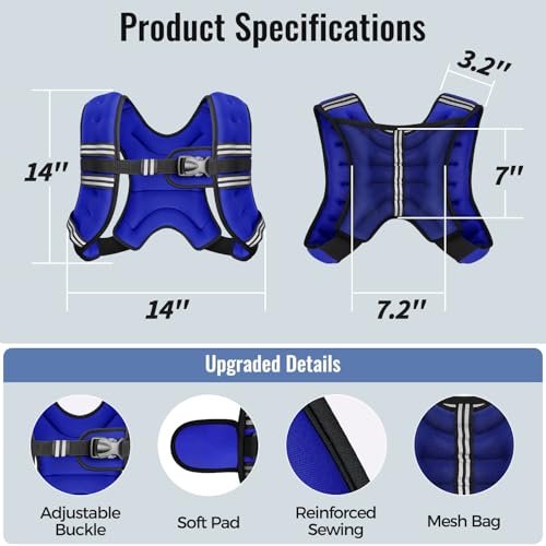 Zeerun Weighted Vest, 6/8/10/12/15/18/20/24/30LB for Men Women - color: Blue, size: 10 Lb