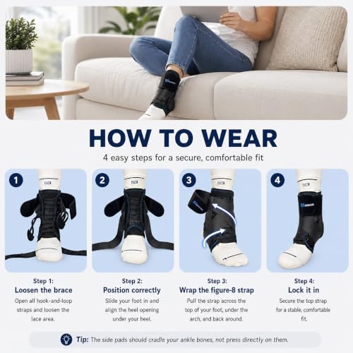 Ankle Brace, Figure 8 Lace Up Stabilizer with Side Support Pads - size: Large