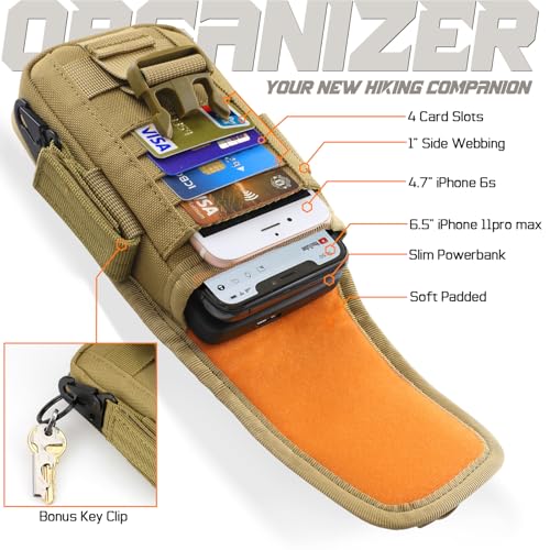 WYNEX Tactical Phone Pouch Molle, Phone Blet Holder Fit 4.0-6.7" Screen - color: Khaki
