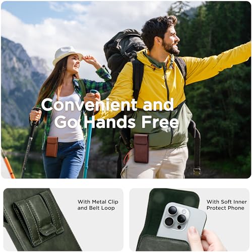 Holster for iPhone 17, 17 Pro, 16, 16 Pro, 15, 15 Pro, 14, 14 Pro, 13, 13 Pro, 12, Galaxy S25, S24, S23, Premium Leather Pouch with Belt Clip Phone Holster Belt Case, Green -M - color: Green, size: Medium