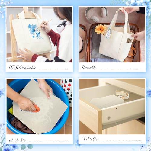 Shinylin Mini Canvas Tote Bags with 2 Pockets - color: Pure Beige