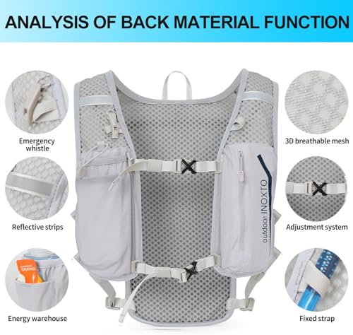 INOXTO Running Hydration Vest Backpack,Lightweight Insulated Pack with 1.5L Water Bladder Bag Daypack for Hiking Trail Running Cycling Race Marathon for Women Men - color: gray dark blue