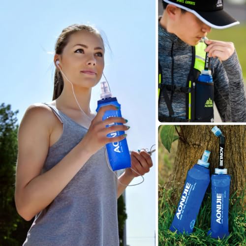 YAPJEB Soft Flask Collapsible Water Bottles, TPU Soft Water Bottle Folding Flask for Hydration Pack, BPA Free Folding Water Bottle Ideal for Cycling - color: 500ml/16.9oz with Straw