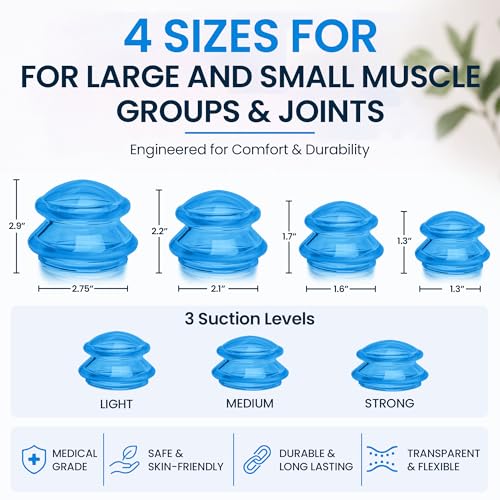 Silicone Cupping Set, Cupping Kit for Massage Therapy and Cellulite, 4 Cups - color: Blue, size: 8 Count