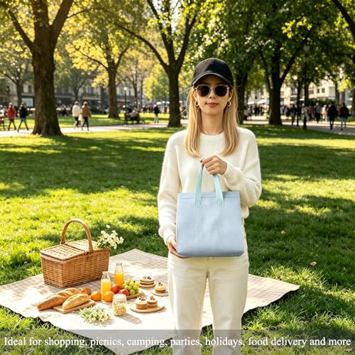 12Pcs Insulated Lunch Bags Disposable Cooler Thermal Grocery Takeout Bag for Food Delivery Party Drink Picnic Holiday, Dusty Blue - color: Dusty Blue, size: 9.45"(H) x 9.45"(L) x 5.91"(W)