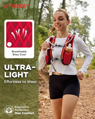 UTOBEST Running Vest Lightweight Hydration Vest Pack 5L UTR104 - color: Red Vest 5L with 2 x Soft Flask