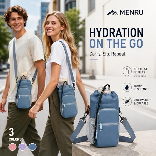 2 Pack Water Bottle Holder Bag with Strap for 30-40 Oz Bottles - color: black and blue