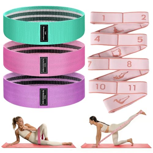 2-in-1 Fabric Resistance Bands Set with Stretching Strap