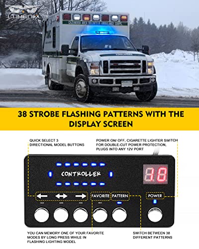 LUMENIX 42 LED Roof Top Strobe Beacon Light Bar, Patent Design, Blue - color: Blue