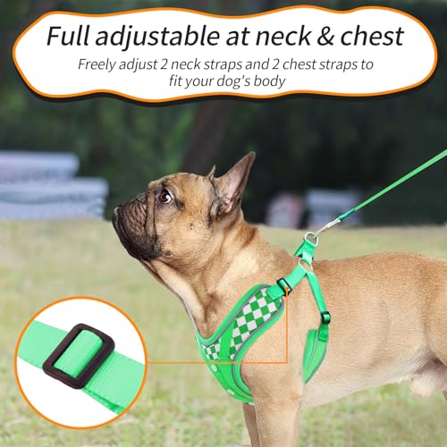 Dog Harness with Leash Set, No Pull Adjustable Step in Pet Vest - color: Green (denim), size: Medium