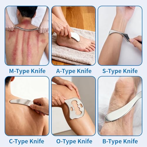 6-Piece Gua Sha Muscle Stainless Steel Scraper Massage Tool Set for Arms/Back/Shoulder Portable Physical Therapy IASTM Tools for Soft Tissue Mobilization with Carrying Case - size: 6 Piece Set