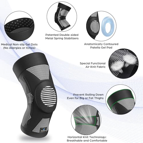 NEENCA Upgraded Thin Knee Brace for Women/Men, Compression Knee Support with Gel Pad & Spring Stabilizers. Knee Sleeve for Meniscus Tear, ACL, PCL, Arthritis, Joint Pain Relief, Runner, Workout, Sport - size: X-Large
