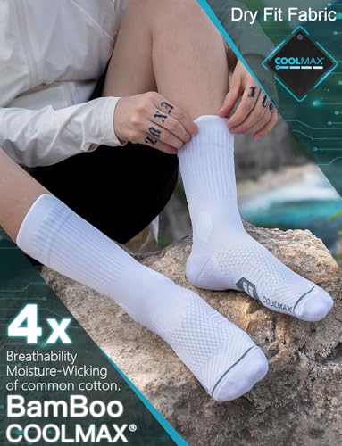 Juclise Men's Compression Running Crew Socks, 3 Pairs - color: Classic Black + Glacier White + Cobalt Blue, size: Medium