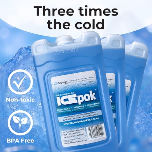 Cryopak ICEpak Hard Shell Reusable Ice Packs for Coolers and Lunch Box Use, Freezer Safe Gel Design, Professional Grade Cooling, Non-Toxic and BPA Free, Essential Travel Accessories - size: Small (3 Pack)