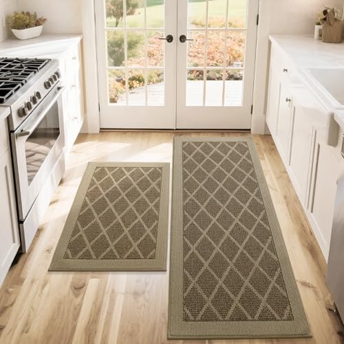 COSY HOMEER Kitchen Rugs, 2 PCS Kitchen Mats Non Slip Washable,Beige - color: Beige, size: 24"x36" + 24"x60"