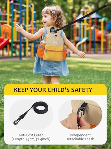 Toddler Backpack with Leash for Boys Girls Kids Kindergarten Nursery, 11” Baby Leash Backpack with Reflective, Toddler Bookbag with Anti-Lost Harness for Walking, Yellow - color: 1-yellow