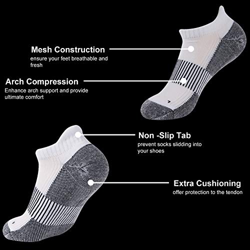 FOOTPLUS Copper Compression Socks,Unisex Cushioned Sole Arch Support Athletic Ankle/Crew Running Hiking Socks - color: 3 Pairs- White& Black, size: Medium