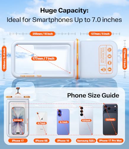 TORRAS IP68 Waterproof Phone Pouch Floating with Double Space 7.0", White - color: White
