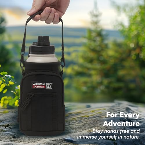Insulated Water Bottle Holder With Strap, Carrier Bag for Walking, Hiking - color: Black