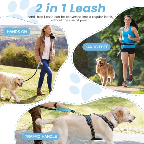 Waist Leash for Medium Large Dog Walking, Hand Free Leash with Zipper Pouch