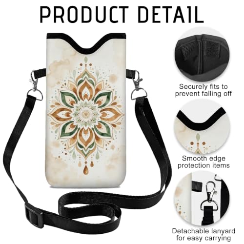 GLOBLELAND Pattern Cell Phone Sleeve Pouch Case Bag with Crossbody Strap Neck Lanyard for Women Men - color: Bohemian Lotus