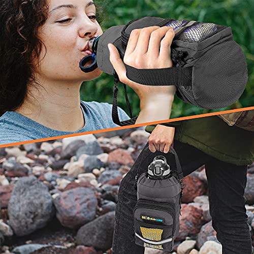 SUN CUBE Insulated Water Bottle Carrier Bag with Strap, Crossbody Sling - color: Gray, size: 64 oz