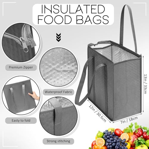 10 Pack Large 18L Insulated Grocery Bag Bulk Zippered, Grey, Black - color: Grey,Black