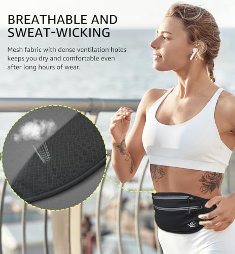 HiRui Slim Fanny Pack for Men Women, Adjustable Exercise Waist Pack Reflective Running Belt for Sports Workout Cycling Hiking, Casual Hands-Free Wallets Phone Bag Fits All Phones (Black)