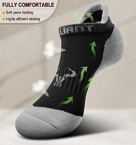 BULLIANT Men Running Ankle Socks 6Pack-Cushioned Support-Low Cut No Show - color: Black3638, size: 10-12