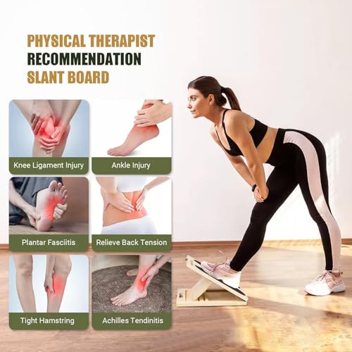 Calf Stretching Inclined Board, Adjustable Multi Angle Stretching, Suitable for deep Squatting, Knee, Achilles Tendon Physical Therapy, and Leg Flexibility Exercise, Portable Wooden Inclined Board