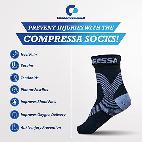 Compressa Compression Socks for Women & Men - Ankle Compression Sleeve with Premium Non-Slip Support Joint Pain, Muscle Recovery, Arthritis Relief, Injury Recovery, & More (1 Pair - Open Toe)