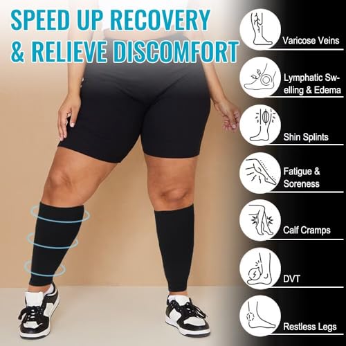 Plus Size Compression Sleeves Wide Calf for Women & Men 20-30 mmHg, 6XL - color: Black, size: XXXXXX-Large