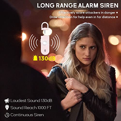 Personal Safety Alarm Keychain for Women 2PCS -130 dB Loud Siren with SOS Strobe Light, Flashlight, Double Speakers, Safe Defense Key Chain for Girls Kids Elders Emergency Call - color: Baby Pink